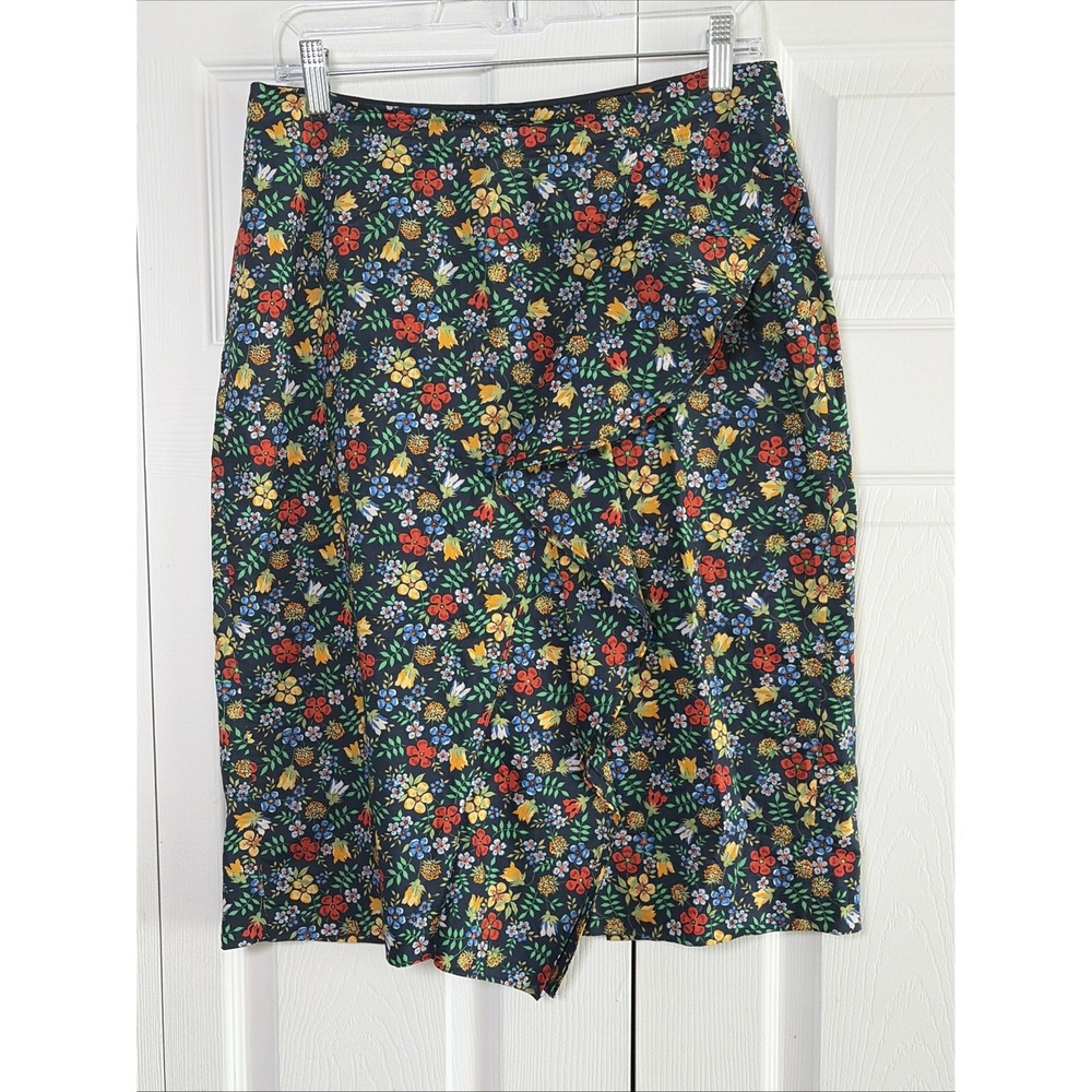 J.Crew Liberty Art Fabrics Floral Ruffle Pencil Skirt Womens Size 6 Navy Multi